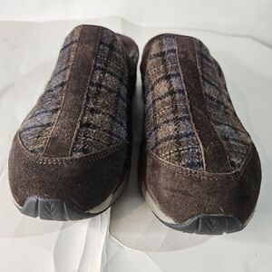Easy Spirit Traveltime Slip-On Mule Brown Plaid Leather/Fabric Womens Size 9.5M